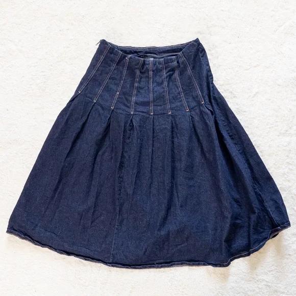 Free Assembly Blue Denim Midi Skirt Size 14 High Waist - Picture 6 of 8